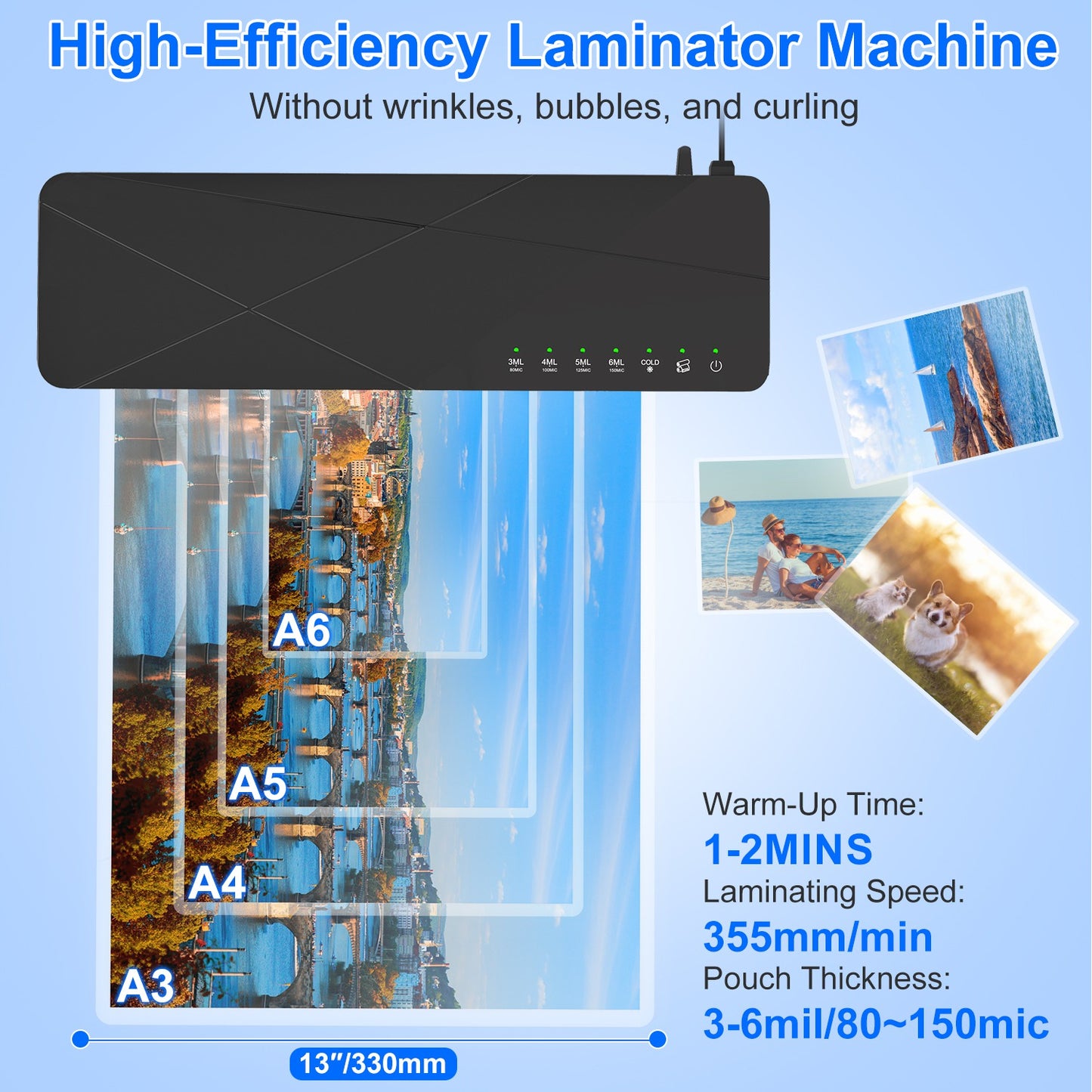 1Pc 13Inch Laminator Machine Hot And Cold Mode A4 Personal Thermal Laminator With ABS Function 60S Warm Up Time 30Mins Auto Off For Home Office School Business