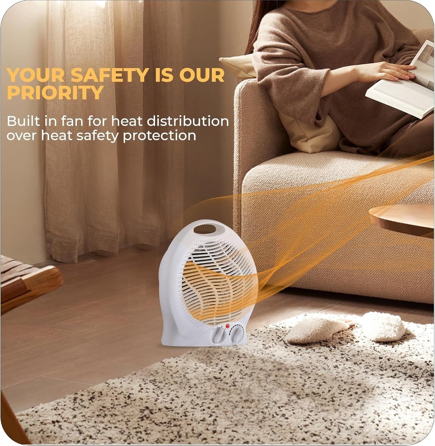 230V Fan Heater Portable Electric Hot Warm With 2 Heat Settings Overheat Protection