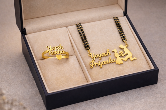 Custom couple Name mangalsutra and ring combo offer
