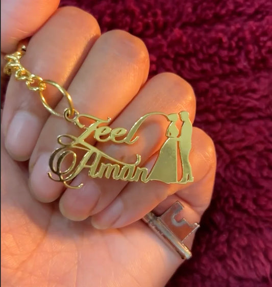 Custom couple Name keychain – Personalized Gold Name keychain  for Lovers