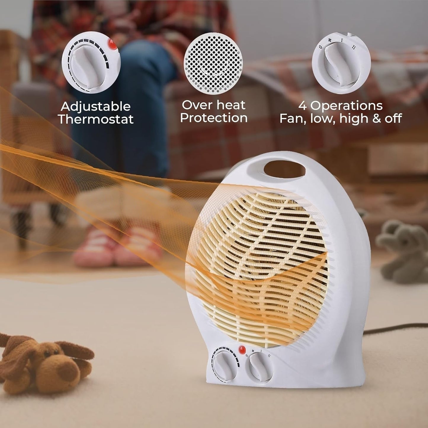 230V Fan Heater Portable Electric Hot Warm With 2 Heat Settings Overheat Protection