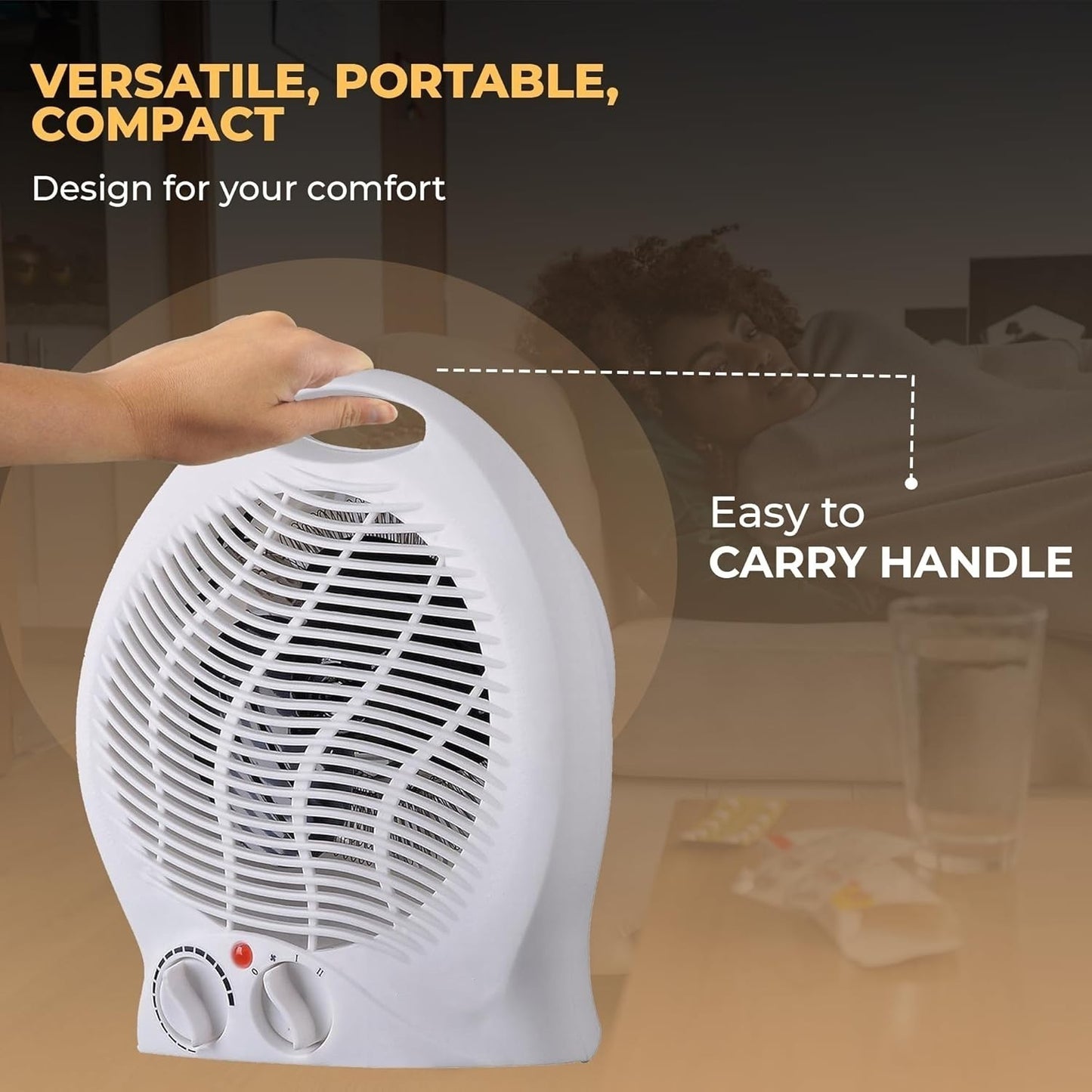 230V Fan Heater Portable Electric Hot Warm With 2 Heat Settings Overheat Protection